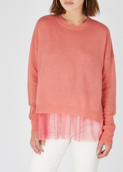 IN.NO Opera coral merino wool-blend jumper ~ pleated tulle lining and hem knitwear - flipped