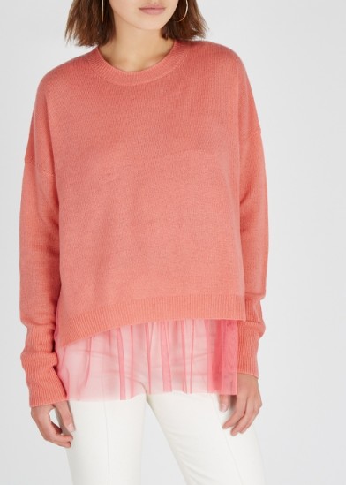 IN.NO Opera coral merino wool-blend jumper ~ pleated tulle lining and hem knitwear