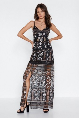 Nasty Gal Is That Sew Embroidered Dress in Black | strappy semi sheer maxi | party fashion - flipped