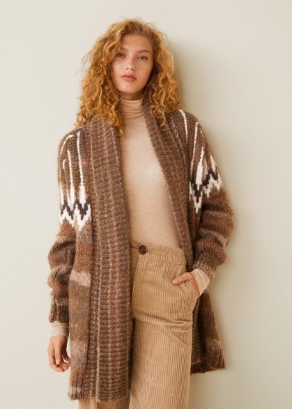 MANGO Jacquard wool cardigan in brown - flipped