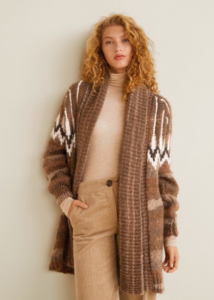 MANGO Jacquard wool cardigan in brown