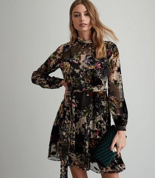 REISS JASIA FLORAL BURNOUT SHIFT DRESS ~ feminine and floaty - flipped