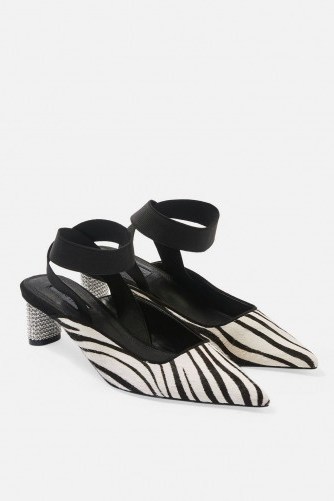 Topshop JAX Pointed Zebra Print Diamante Heel Shoes in Monochrome - flipped