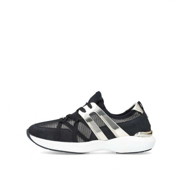 CARVELA JEOPARDY Metallic Trim Trainer in black – sports luxe trainers - flipped