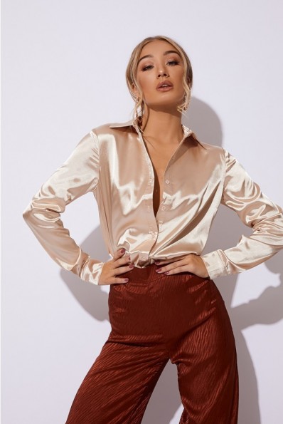 IN THE STYLE JESSA GOLD SATIN OVERSIZED SHIRT – affordable luxe style fashion