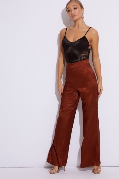 IN THE STYLE JESSEENA ZEBRA RUST SATIN TROUSERS – shades of brown - flipped