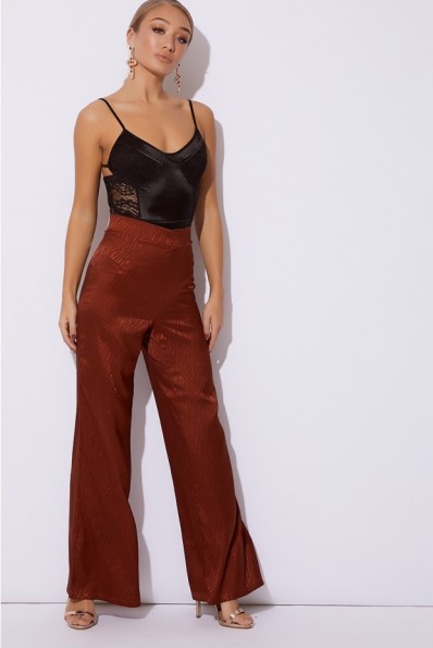 IN THE STYLE JESSEENA ZEBRA RUST SATIN TROUSERS – shades of brown