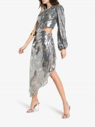 Johanna Ortiz Glassy Orchid One-Shoulder Silver Dress - flipped
