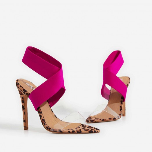 EGO Joma Perspex Detail Heel In Tan Leopard Print Faux Suede – pink ankle strap sandals
