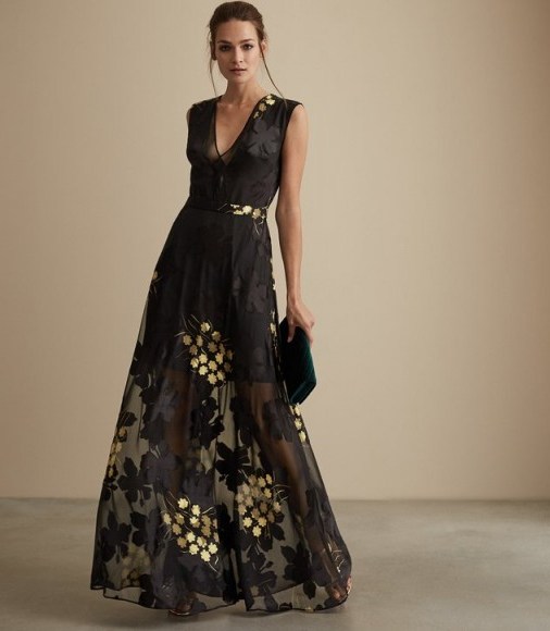 REISS KAIRA FLORAL BURNOUT MAXI DRESS ~ luxe devore event gown - flipped