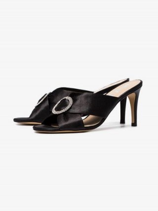 Kalda Black 85 Crystal Buckle Satin Mules ~ glamorous party shoes - flipped
