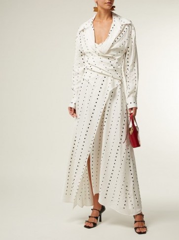 JACQUEMUS La Tunique Badii polka-dot fil-coupé white cotton dress / long wrap dresses - flipped