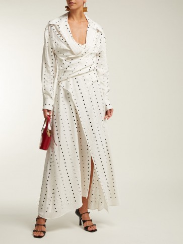 JACQUEMUS La Tunique Badii polka-dot fil-coupé white cotton dress / long wrap dresses