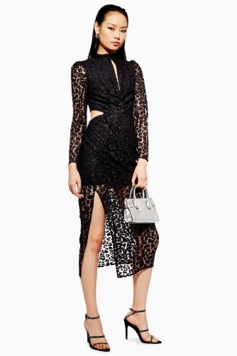 TOPSHOP Lace Cut Out Midi Bodycon Dress in black – semi sheer party dresses - flipped