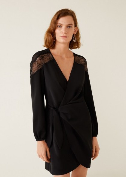 MANGO Lace v-neckline dress in black – SUGAR | LBD - flipped