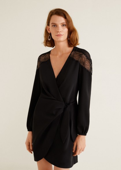 MANGO Lace v-neckline dress in black – SUGAR | LBD