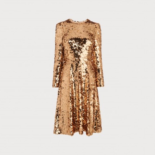 L.K. Bennett LAZ GOLD SEQUIN DRESS ~ metallic fit and flare - flipped