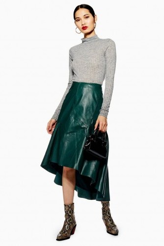 Topshop Green Leather Asymmetric Midi Skirt - flipped