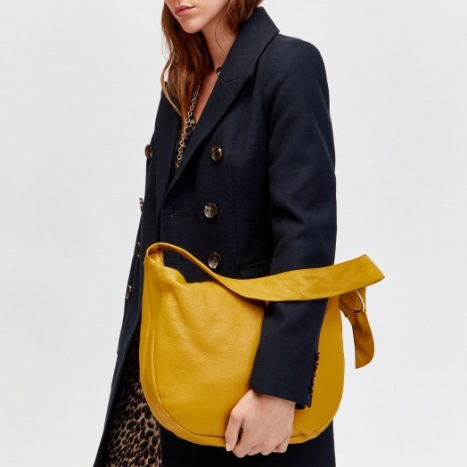 WAREHOUSE MUSTARD LEATHER SLOUCHY SHOULDER BAG | yellow handbags - flipped