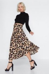 NASTY GAL Leopard Print Belted Midi Skirt in Brown | glamorous skirts | party fashion