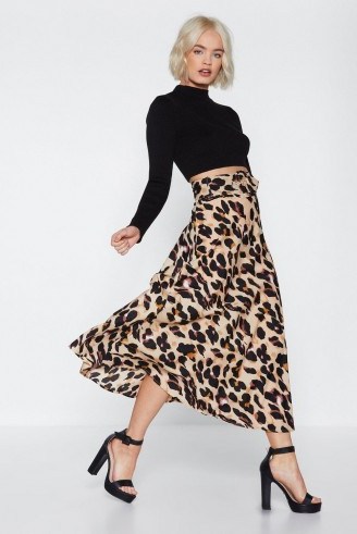 NASTY GAL Leopard Print Belted Midi Skirt in Brown | glamorous skirts | party fashion - flipped