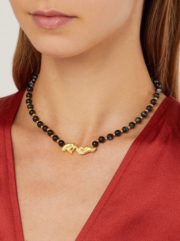 ANISSA KERMICHE Les Mains gold-plated and black onyx necklace - flipped
