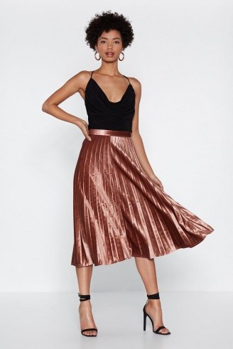 NASTY GAL Let’s Get Moving Velvet Skirt in Rose – pink metallic skirts - flipped