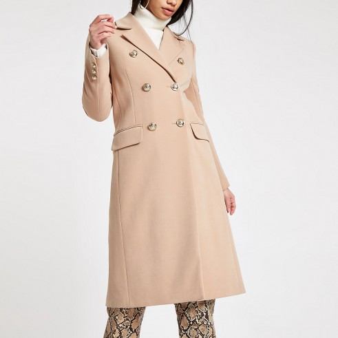 River Island Light brown double breasted longline coat | smart and stylish winter coats