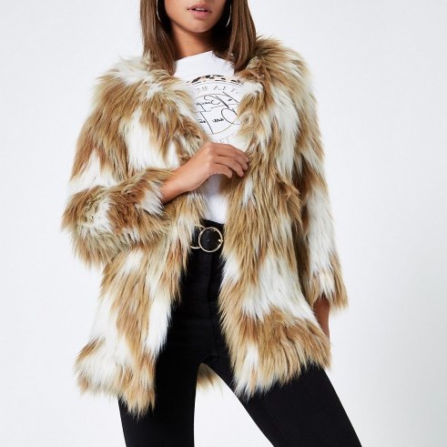 River Island Light brown knitted faux fur coat | winter glamour - flipped
