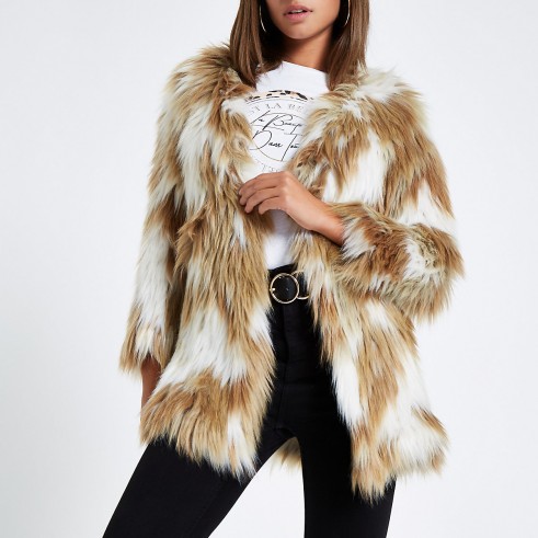 River Island Light brown knitted faux fur coat | winter glamour