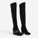 EGO Lily Buckle Detail Over The Knee Long Boot In Black Faux Suede – buckled long boots