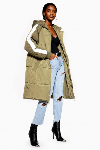 Topshop Longline Puffer Jacket in Khaki | stylish padded winter coats