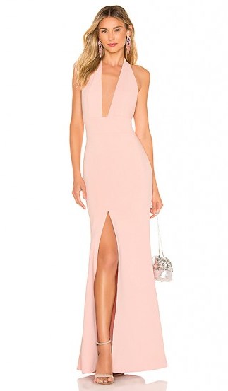 Lovers + Friends MORA HALTER GOWN in LIGHT-PINK | glamorous party halterneck - flipped
