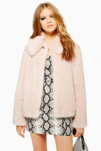 TOPSHOP Luxe Faux Fur Coat in Pink - flipped