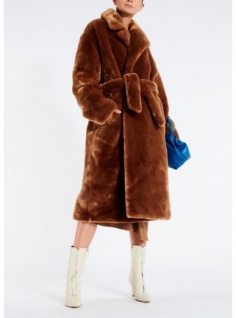 Tibi LUXE FAUX FUR OVERSIZED COAT in Cocoa Brown - flipped