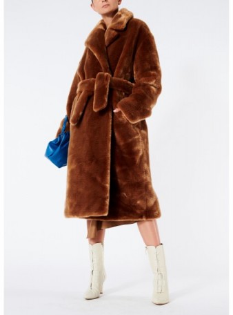 Tibi LUXE FAUX FUR OVERSIZED COAT in Cocoa Brown