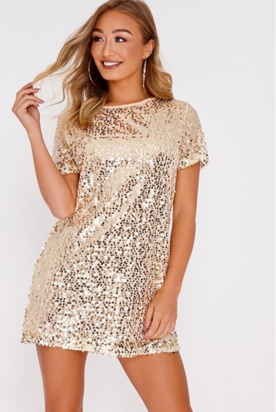 IN THE STYLE MADELINE GOLD SEQUIN T SHIRT DRESS – shimmery tee dresses - flipped