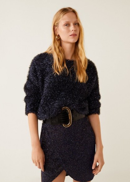 MANGO Metallic finish sweater in night blue – PARTY | sparkly jumpers - flipped