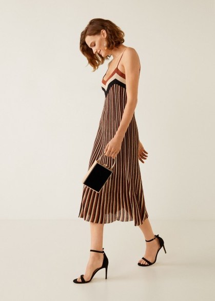 MANGO Metallic striped dress in copper | strappy party dresses - flipped