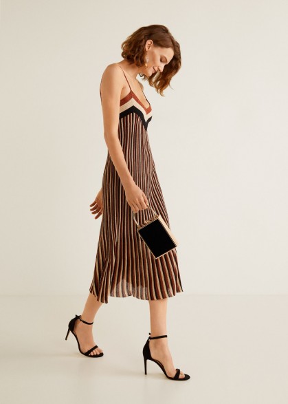 MANGO Metallic striped dress in copper | strappy party dresses