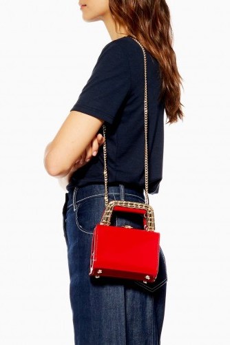 Topshop Mia Metal Handle Mini Bag in red | small top handle bags - flipped