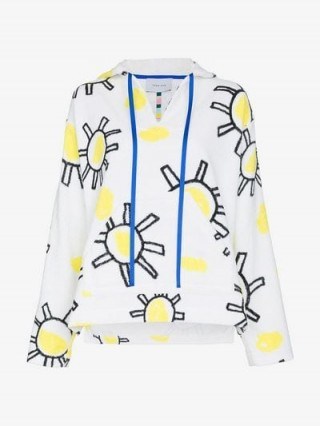 Mira Mikati White V-Neck Sunshine Print Cotton Hoodie | designer hoodies - flipped