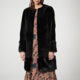 L.K. BENNETT MISHIA BLACK SHEARLING COAT / collarless fur coats / plush party outerwear