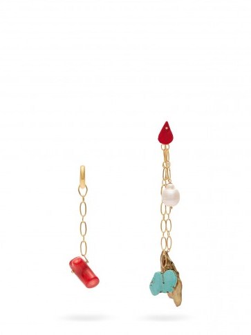 TIMELESS PEARLY Mismatched chain drop earrings – long drops - flipped