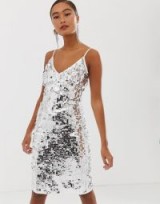 Miss Selfridge bodycon midi dress in silver sequin | strappy sequinned party dresses