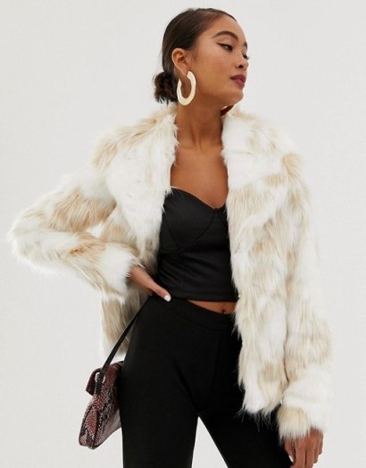 Miss Selfridge faux fur jacket in cream | luxe style winter coats - flipped