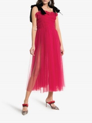 Molly Goddard Claudia Pink Sleeveless Velvet Strap Midi Dress - flipped