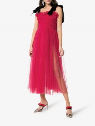 Molly Goddard Claudia Pink Sleeveless Velvet Strap Midi Dress