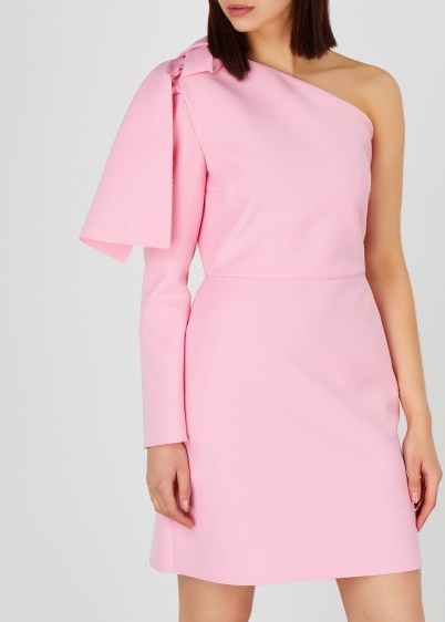 MSGM Pink bow-embellished cady dress ~ feminine one shoulder party dresses - flipped