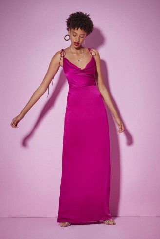 Nasty Gal Studio A Night to Remember Pink Satin Dress | long party dresses - flipped